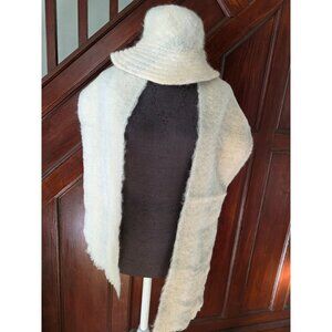 Donegal Soft Mohair Blend Winter Hat & Scarf Set Cream Gray Textured Accessories